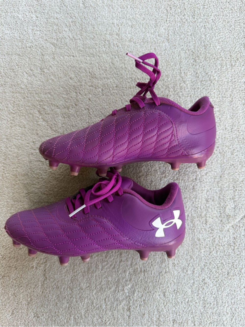 Under Armour Kids Purple Soccer Cleats with White Logo